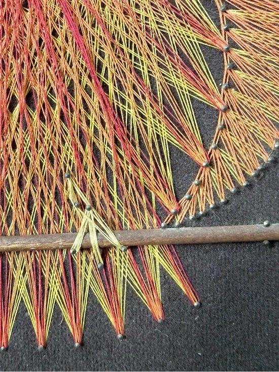 Vintage Handcrafted Owl String Art Wall Decor Yellow & Orange MCM - Picture 3 of 9